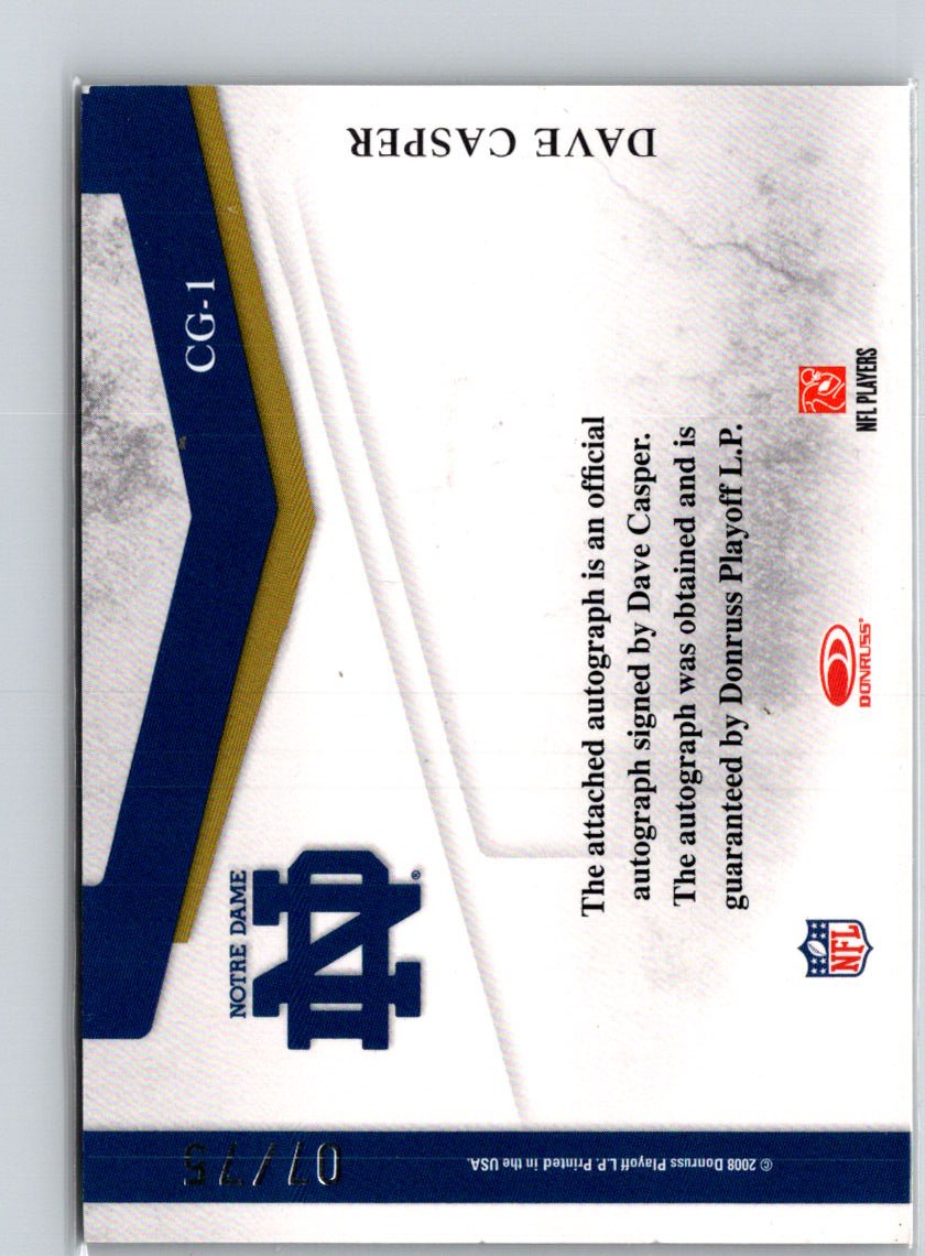 2008 Donruss Threads #CG-1 Dave Casper College Greats Autographs #/75 S03
