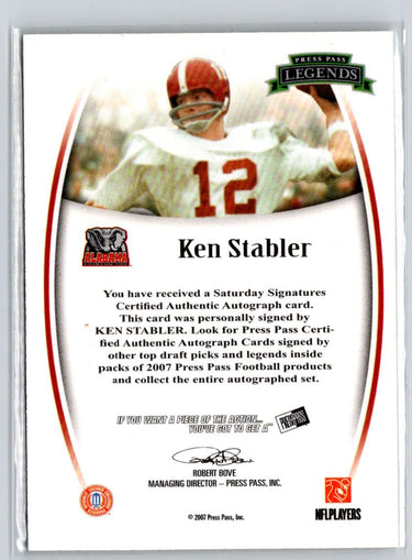 2007 Press Pass Legends #NNO Ken Stabler Autographs Red Ink S04