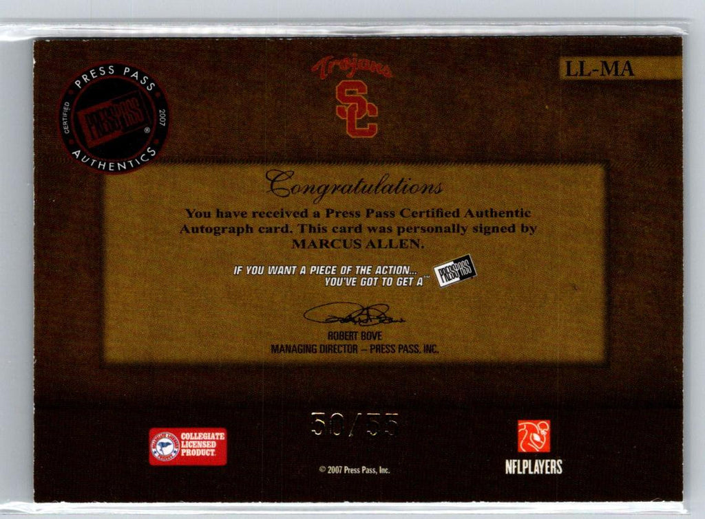 2007 Press Pass LegendsMarcus Allen Legendary Legacy Auto Gold #/55 S06