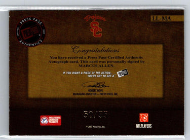 2007 Press Pass LegendsMarcus Allen Legendary Legacy Auto Gold #/55 S06