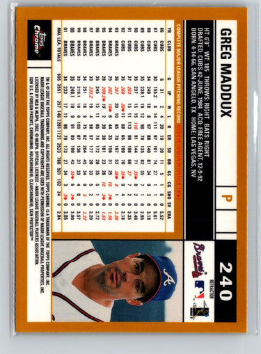 2002 Topps Chrome #240 Greg Maddux Gold Refractors S09