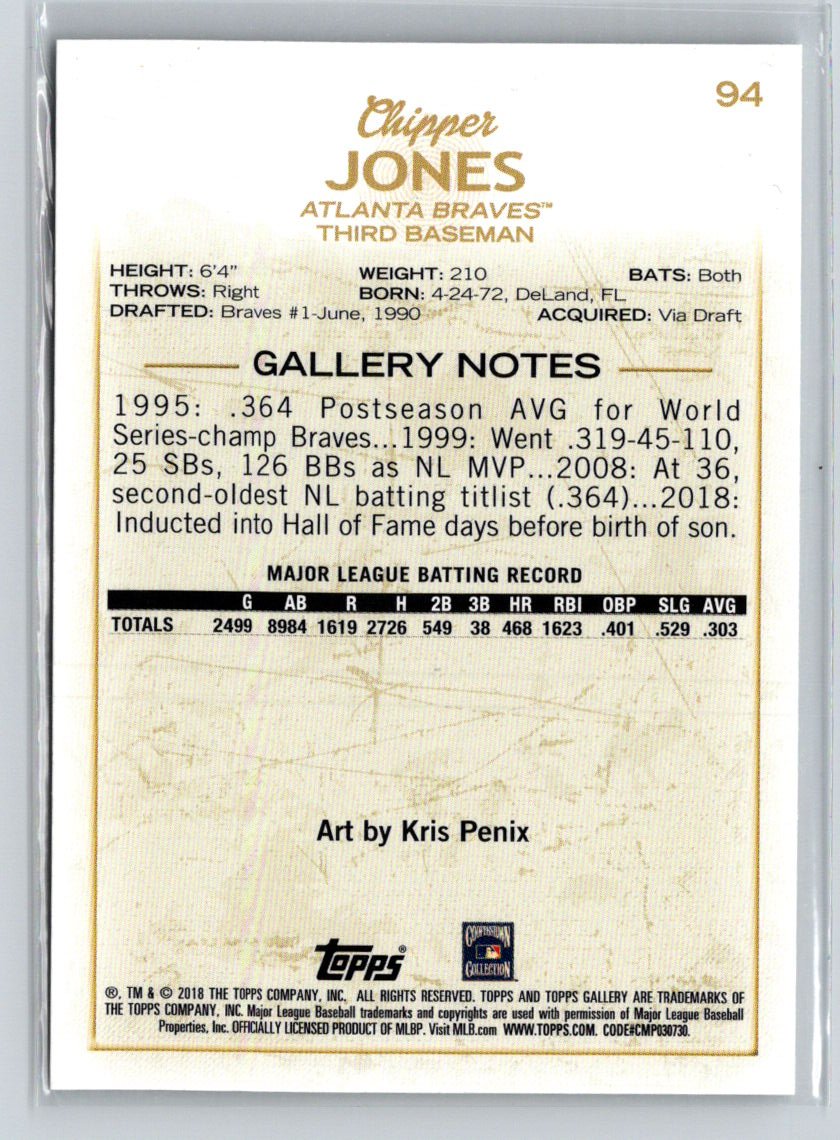 2018 Topps Gallery #94 Chipper Jones Artist Proof S10