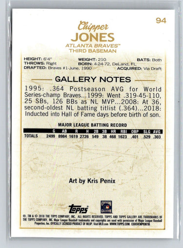 2018 Topps Gallery #94 Chipper Jones Artist Proof S10