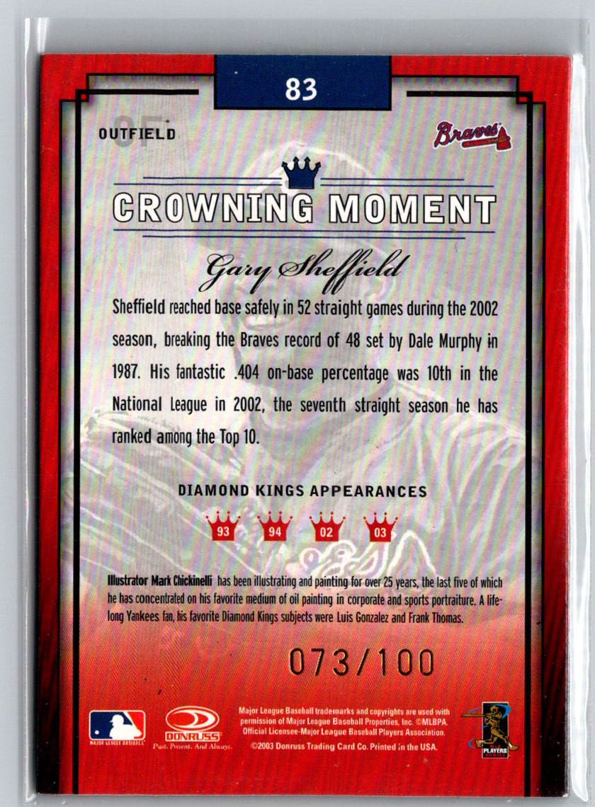 2003 Donruss Diamond Kings #83 Gary Sheffield Framed Black (Gold Foil) #/100 S10