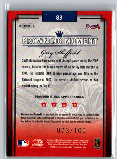 2003 Donruss Diamond Kings #83 Gary Sheffield Framed Black (Gold Foil) #/100 S10