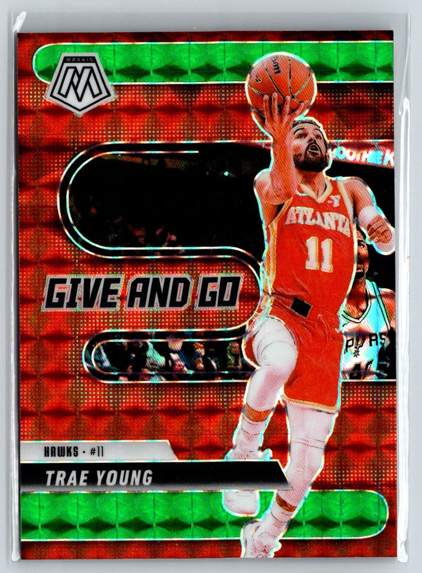 2024-25 Panini Mosaic #8 Trae Young Give and Go Mosaic Green S14