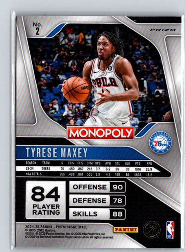 2024-25 Panini Prizm Monopoly #2 Tyrese Maxey Ice Prizms S16