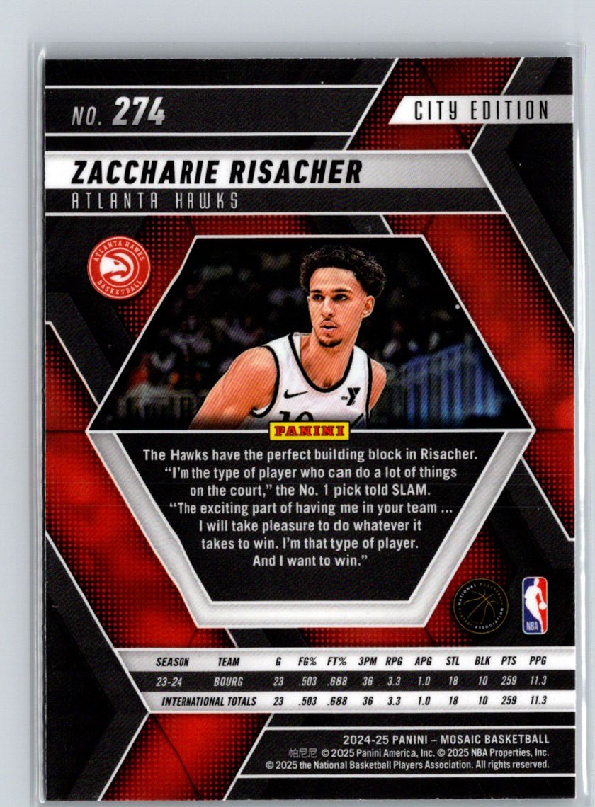 2024-25 Panini Mosaic #274 Zaccharie Risacher S16