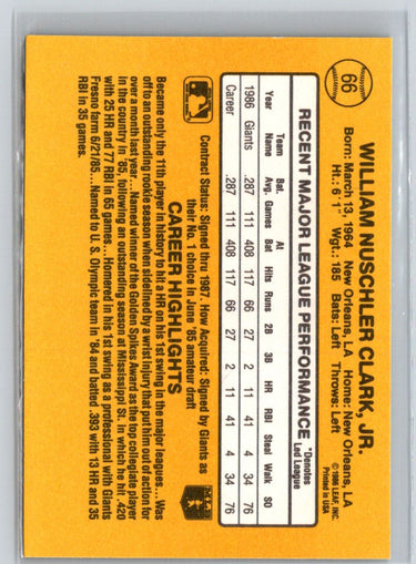 1987 Donruss #66 Will Clark S16