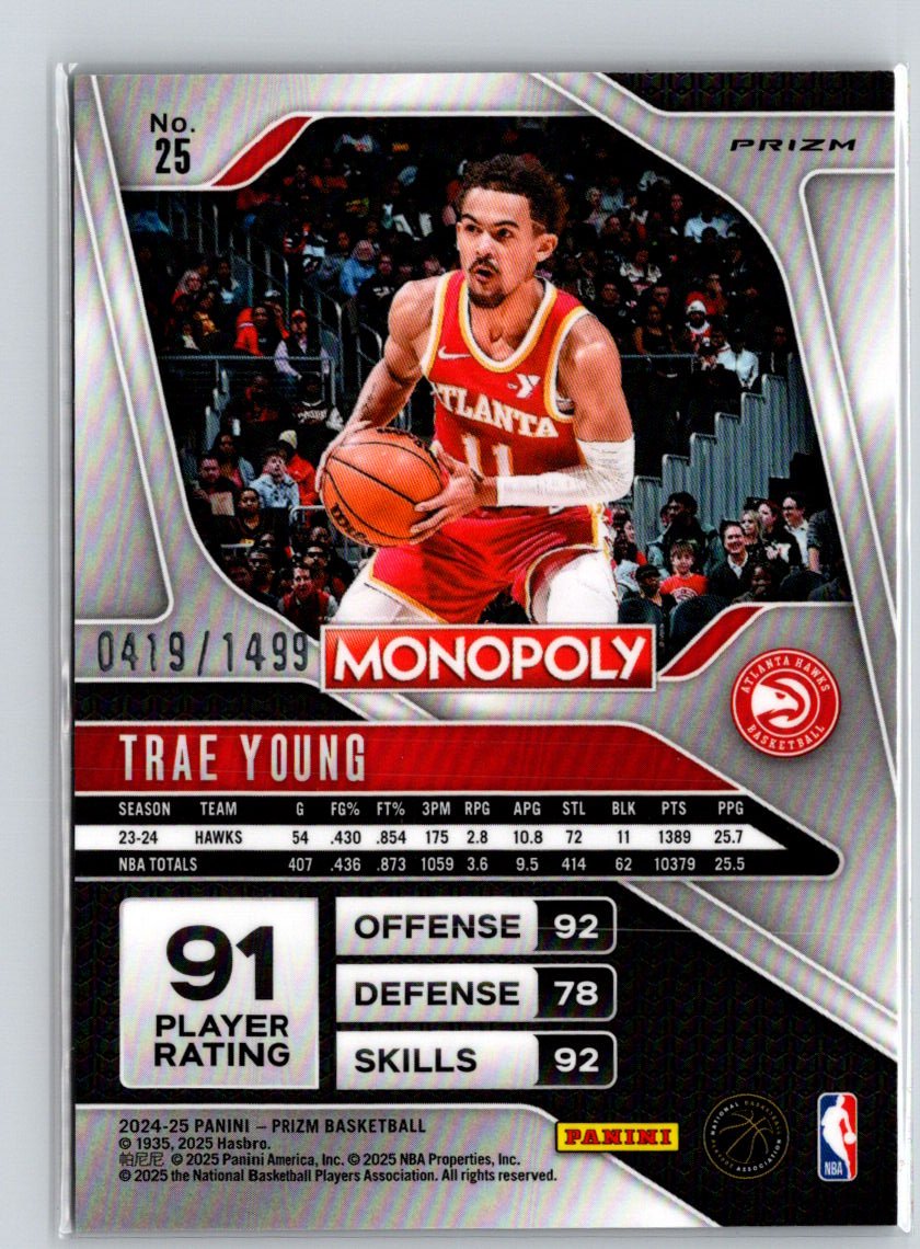2024-25 Panini Prizm Monopoly #25 Trae Young Millionaire Club Prizms #/1499 S18