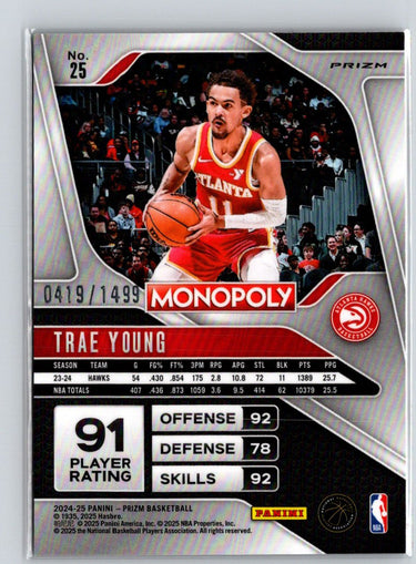 2024-25 Panini Prizm Monopoly #25 Trae Young Millionaire Club Prizms #/1499 S18