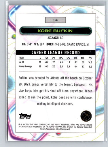 2023-24 Topps Chrome Cosmic #164 Kobe Bufkin S18