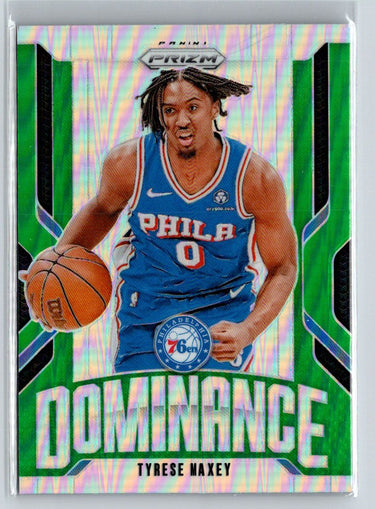 2024-25 Panini Prizm #24 Tyrese Maxey Dominance Prizms Green S18