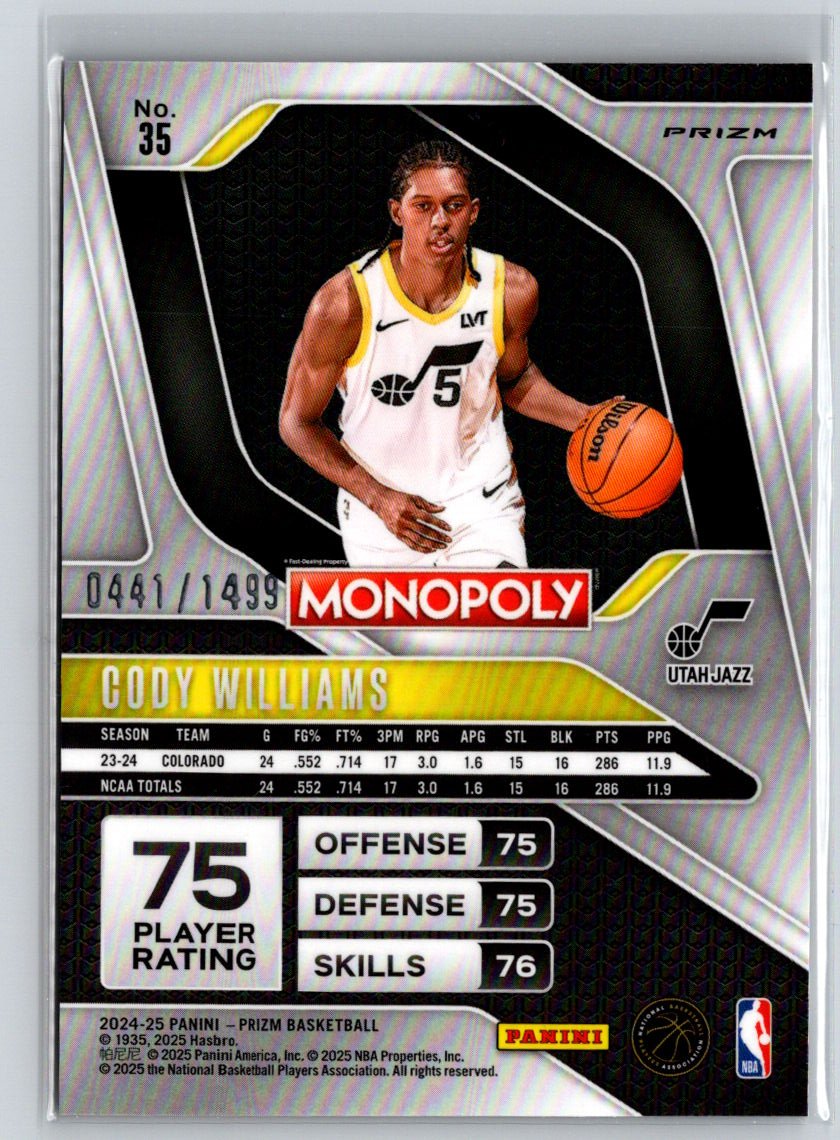 2024-25 Prizm Monopoly #35 Cody Williams Millionaire Club #/1499 S19
