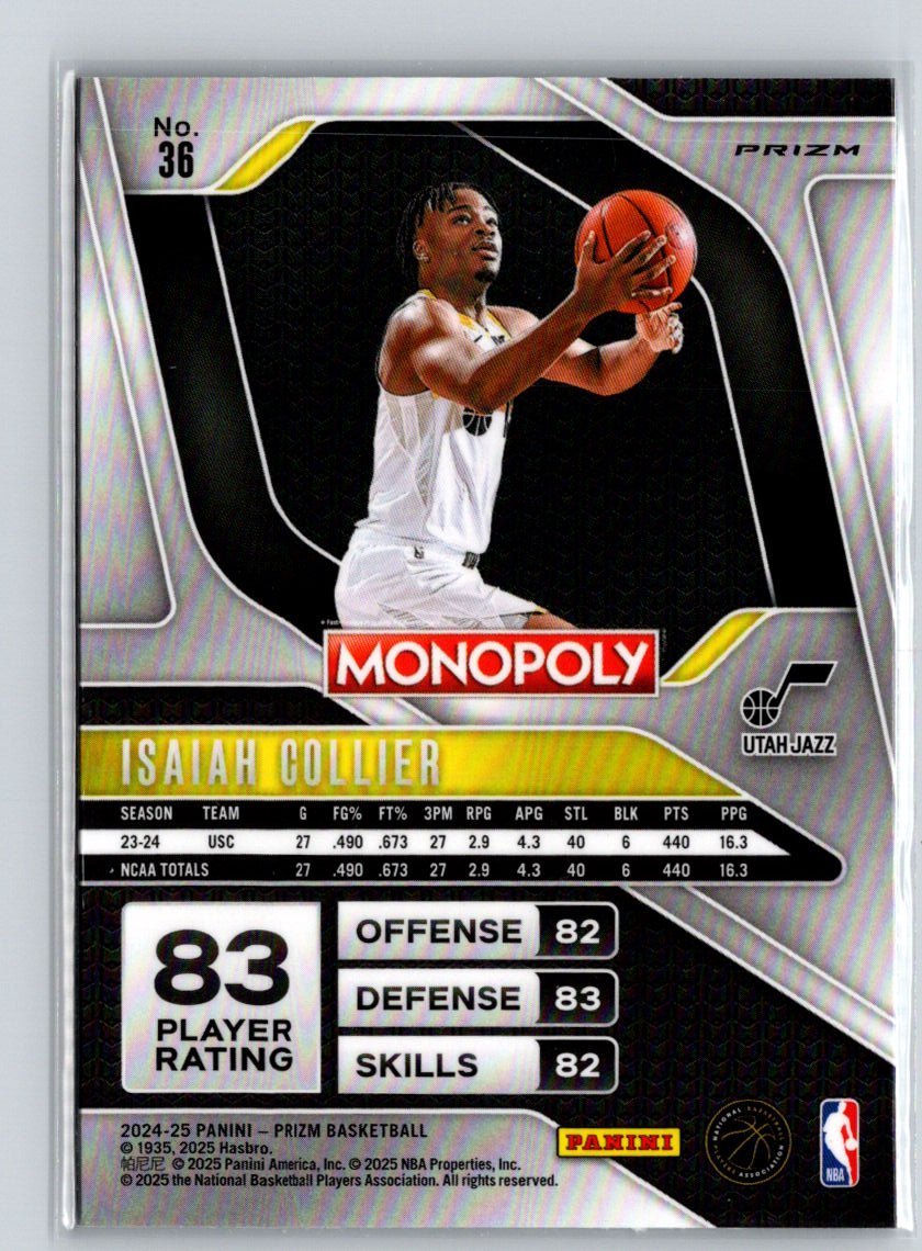 2024-25 Panini Prizm Monopoly #36 Isaiah Collier Ice Prizms S19