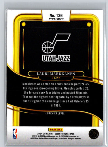 2024-25 Panini Select #136 Lauri Markkanen Tri-Color Prizm S20