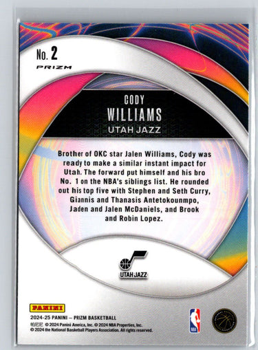 2024-25 Panini Prizm #2 Cody Williams Instant Impact Prizms Green S20