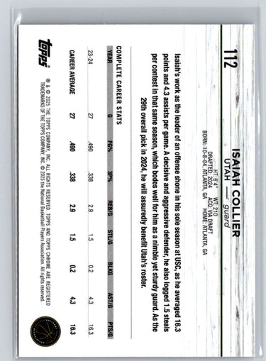 2024-25 Topps Chrome #112 Isaiah Collier Pink Refractor S20
