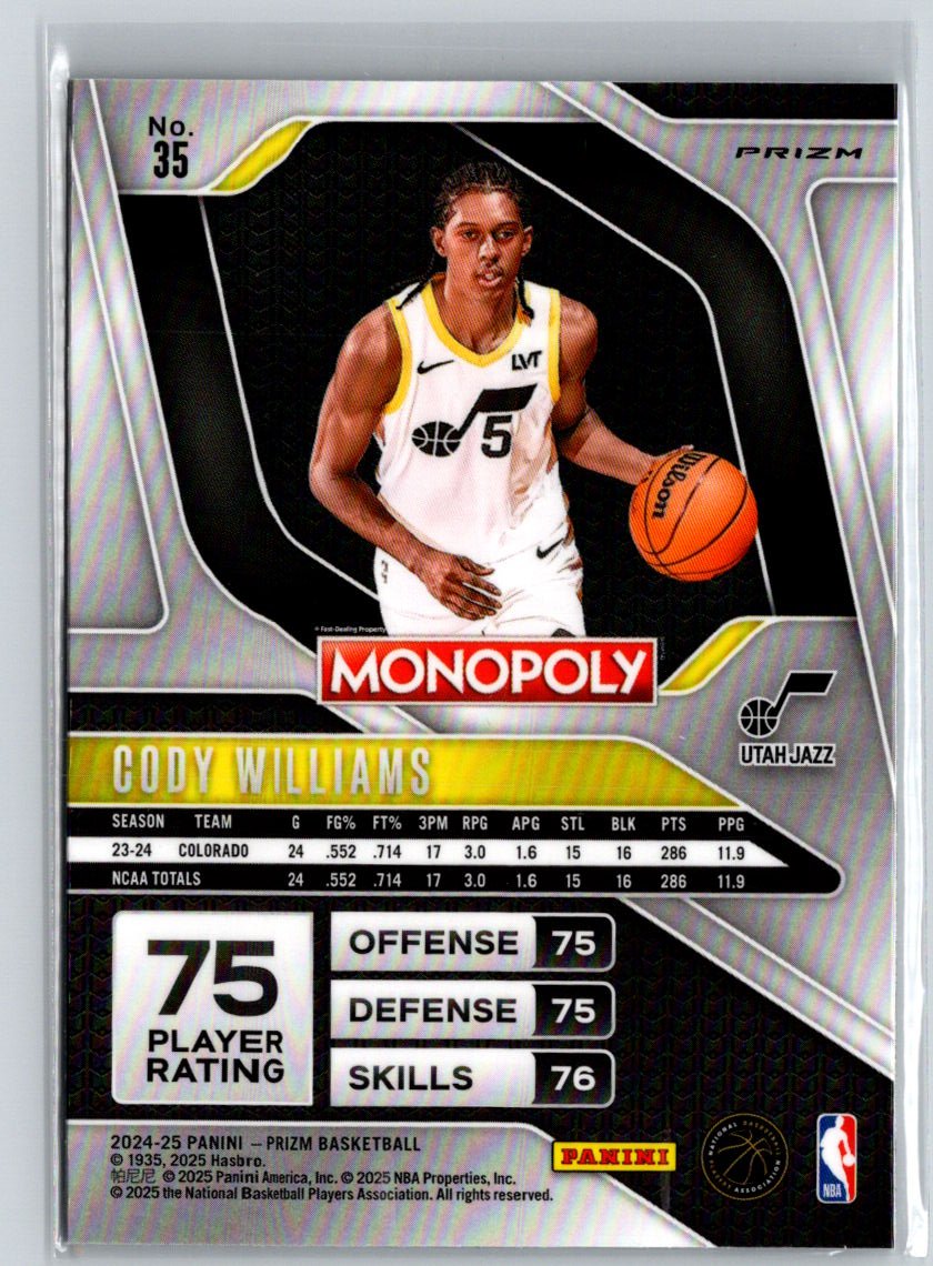 2024-25 Panini Prizm Monopoly #35 Cody Williams Ice Prizms S21
