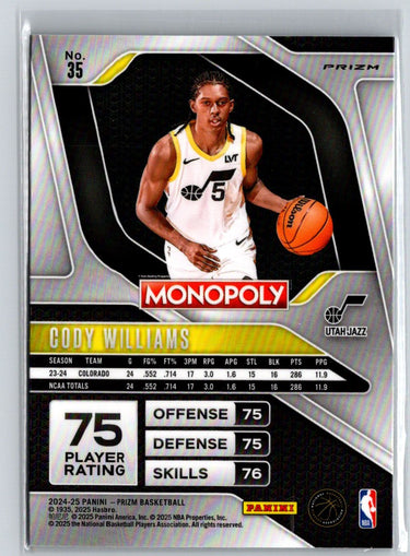 2024-25 Panini Prizm Monopoly #35 Cody Williams Ice Prizms S21