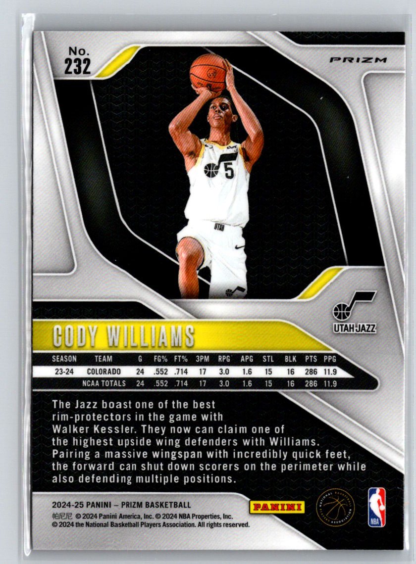 2024-25 Panini Prizm #232 Cody Williams Prizms Orange Ice S22