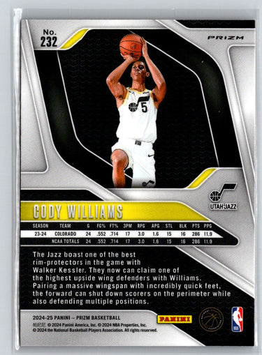 2024-25 Panini Prizm #232 Cody Williams Prizms Orange Ice S22