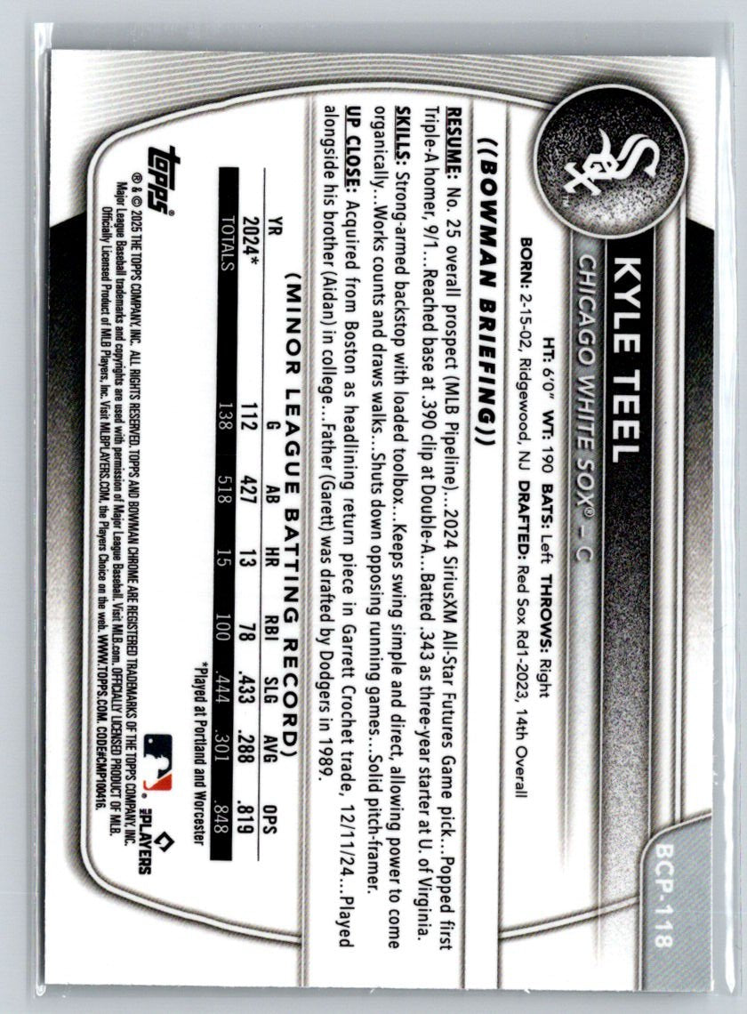 2025 Bowman #BCP-118 Kyle Teel Chrome Prospects P29