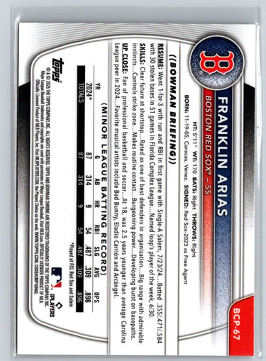 2025 Bowman #BCP-67 Franklin Arias Chrome Prospects Mojo Refractor P29