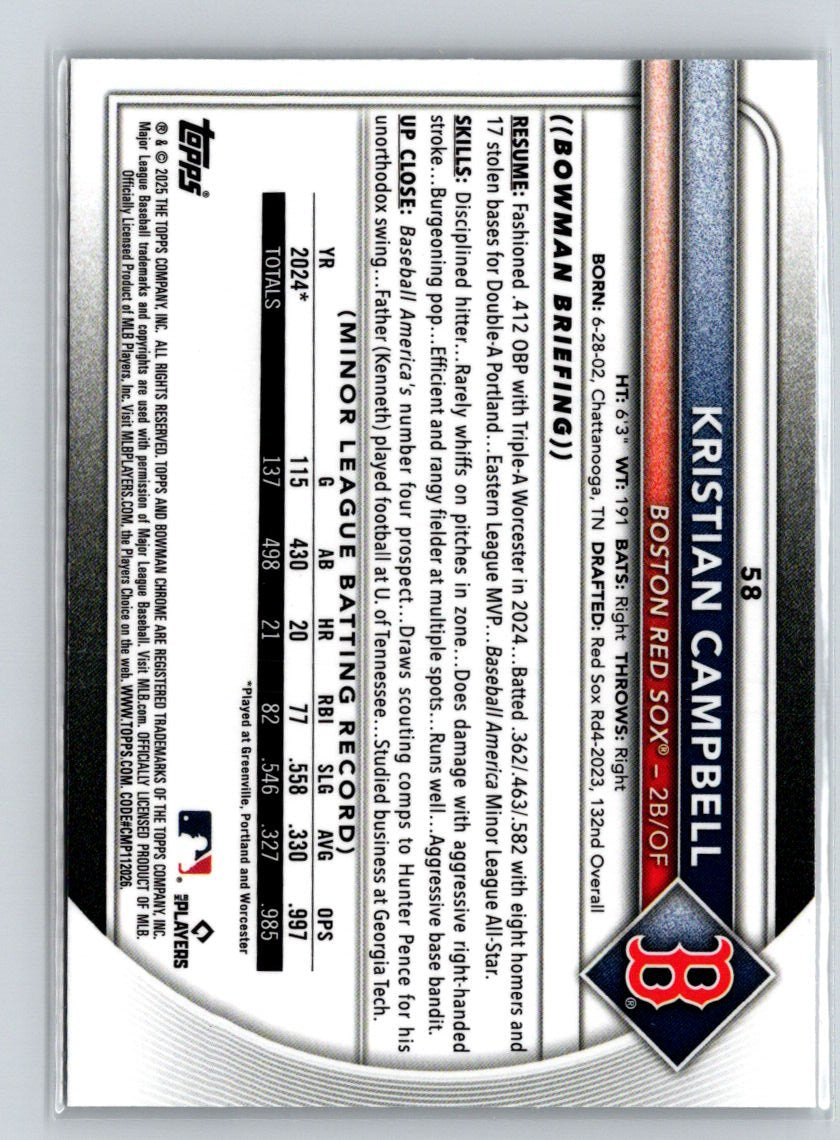 2025 Bowman Chrome #58 Kristian Campbell P30