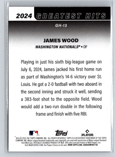 2025 Topps #GH-13 James Wood 2024 Greatest Hits P32