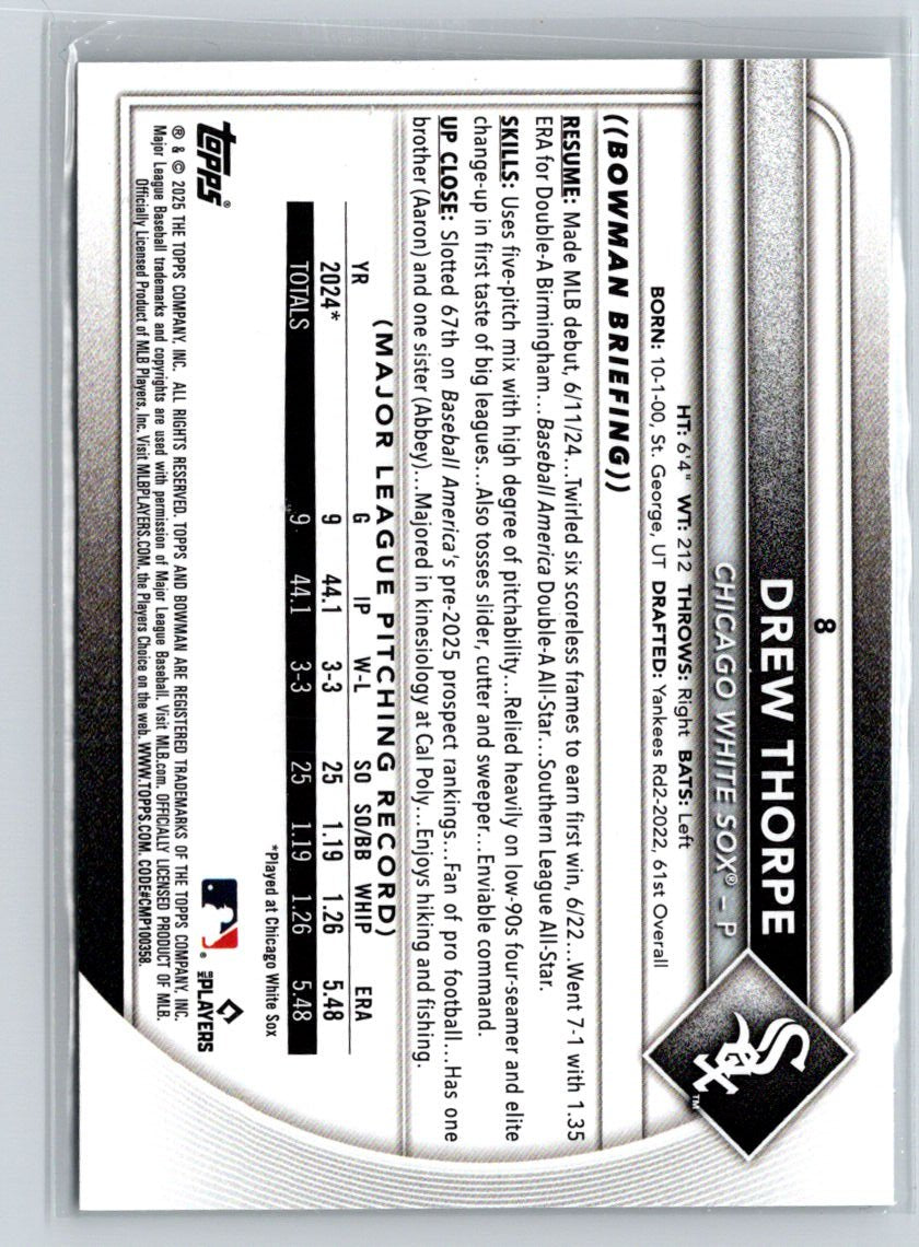 2025 Bowman #8 Drew Thorpe P33