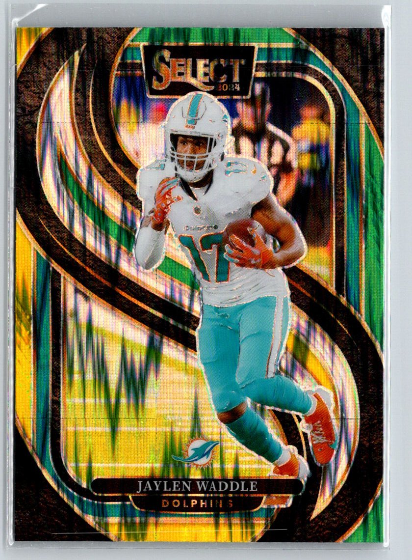 2024 Panini Select #168 Jaylen Waddle Black & Green Prizm Shock P34