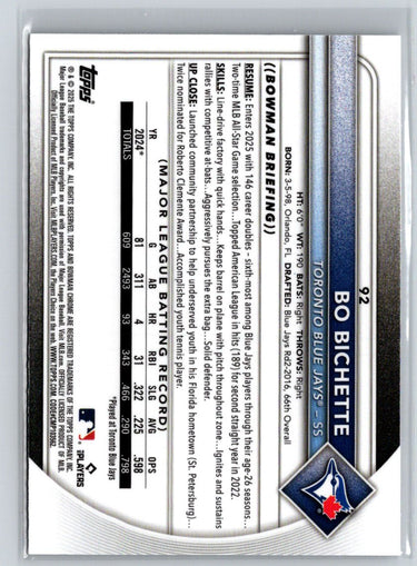 2025 Bowman #92 Bo Bichette Chrome Mojo Refractor P35