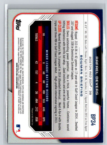 2015 Bowman #BP34 Rafael Devers Prospects Silver Ice P36