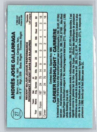 1986 Leaf #27 Andres Galarraga P36