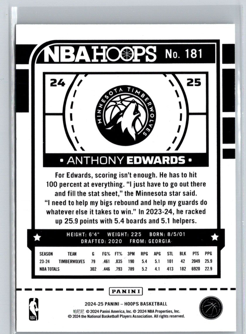 2024-25 Hoops #181 Anthony Edwards P37