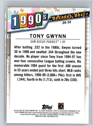 2020 Topps #DB-56 Tony Gwynn Decades' Best Blue (Series One) P37
