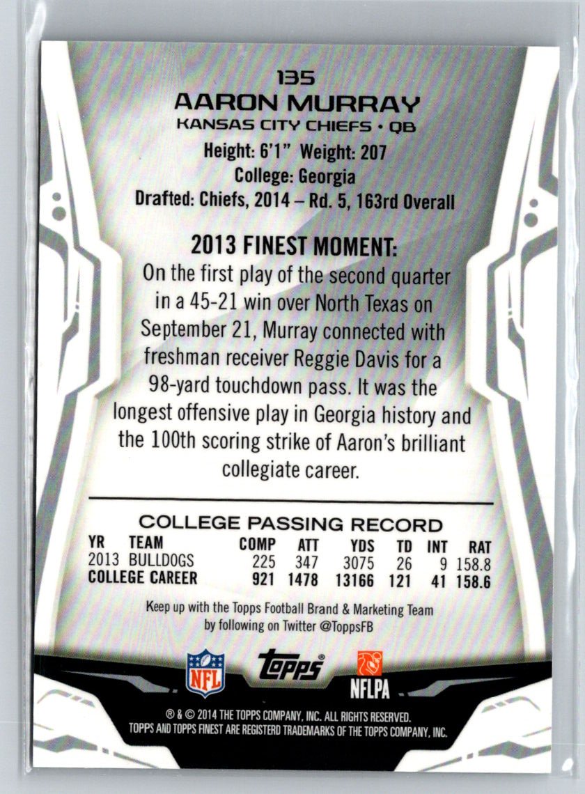 2014 Finest #135 Aaron Murray Blue Refractors #/99 P38