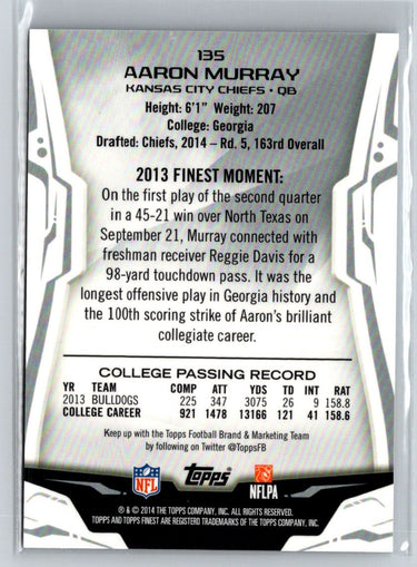 2014 Finest #135 Aaron Murray Blue Refractors #/99 P38