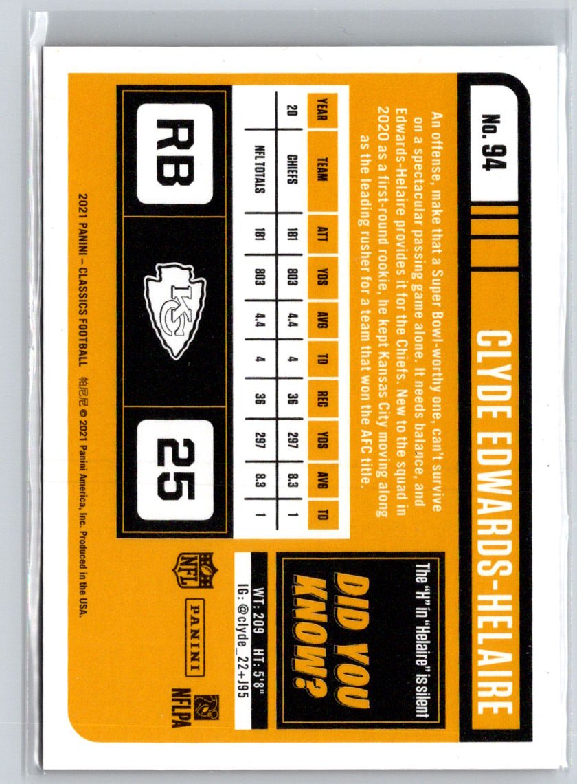 2021 Panini Classics #94 Clyde Edwards-Helaire Timeless Tributes Red #/75 P38