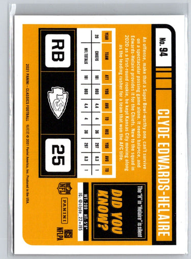 2021 Panini Classics #94 Clyde Edwards-Helaire Timeless Tributes Red #/75 P38