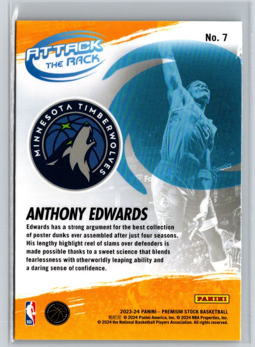 2023-24 Hoops Premium Stock #7 Anthony Edwards Attack The Rack P38