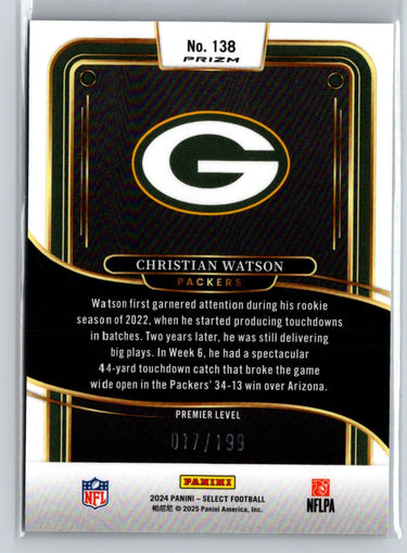 2024 Panini Select #138 Christian Watson Silver Prizm Die Cut P40