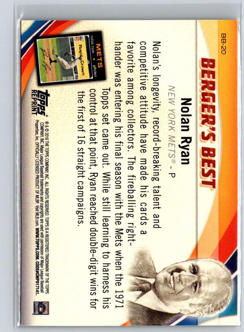 2016 Topps #BB-20 Nolan Ryan Berger's Best (Series 1) P41