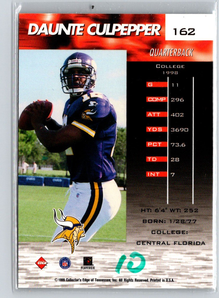 1999 Collector's Edge Fury #162 Daunte Culpepper Gold Ingot P41