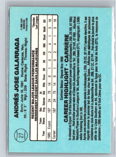 1986 Leaf #27 Andres Galarraga P42
