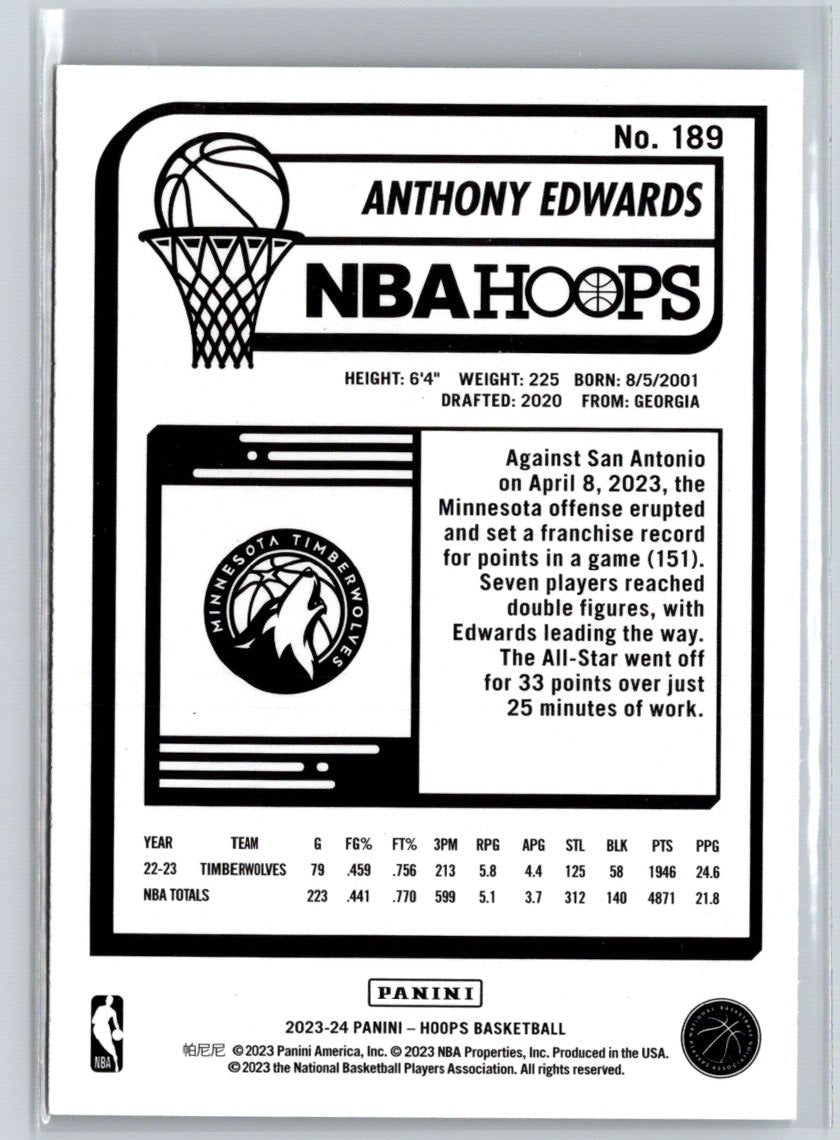 2023-24 Hoops #189 Anthony Edwards P42