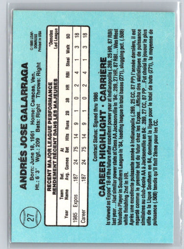 1986 Leaf #27 Andres Galarraga P43