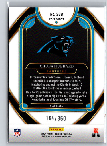 2024 Panini Select #238 Chuba Hubbard Purple Prizm Shock #/360 P44