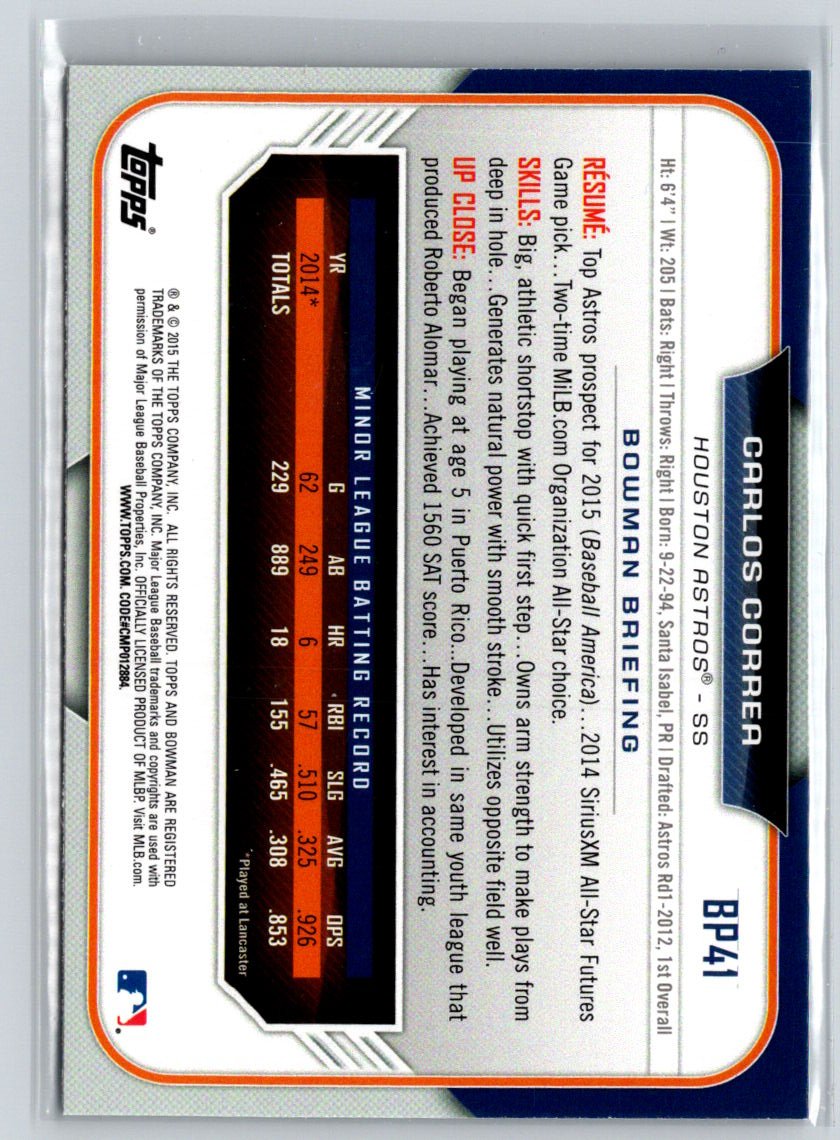 2015 Bowman #BP41 Carlos Correa Prospects P44